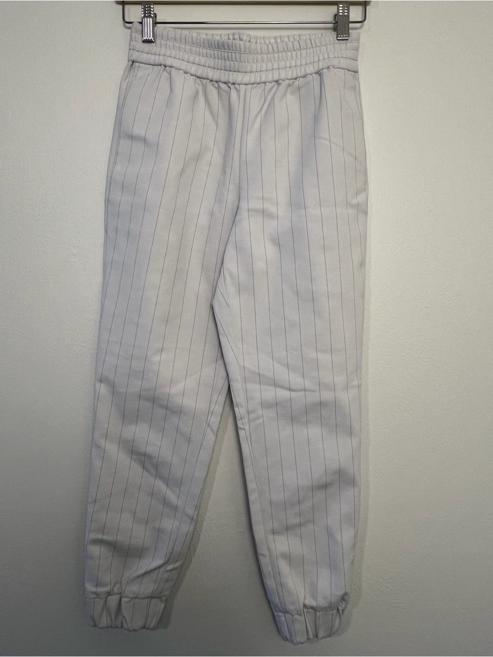 Women’s White Pinstripe Jogger Pants (Alice & Olivia)
